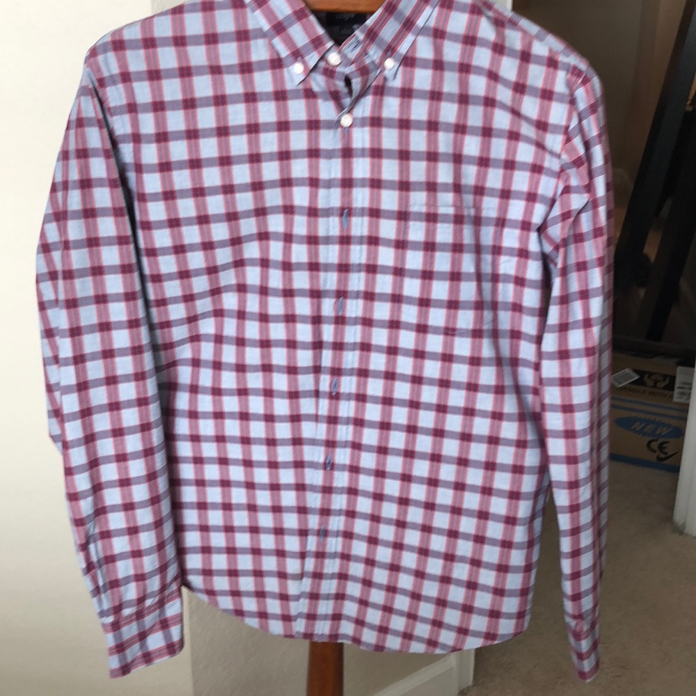 Large Jcrew red/blue check button down shirt